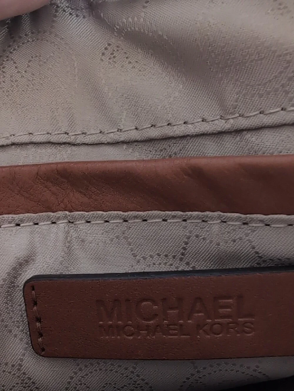 Michael Kors Cream and Brown Logo Satchel with Gold Accent
